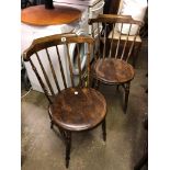 PAIR 19TH CENTURY BEECH AND ELM SPINDLE BACK KITCHEN CHAIRS