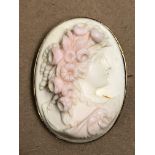 ROSE COLOURED FRAMED BAS RELIEF CAMEO WITH SAFETY CHAIN