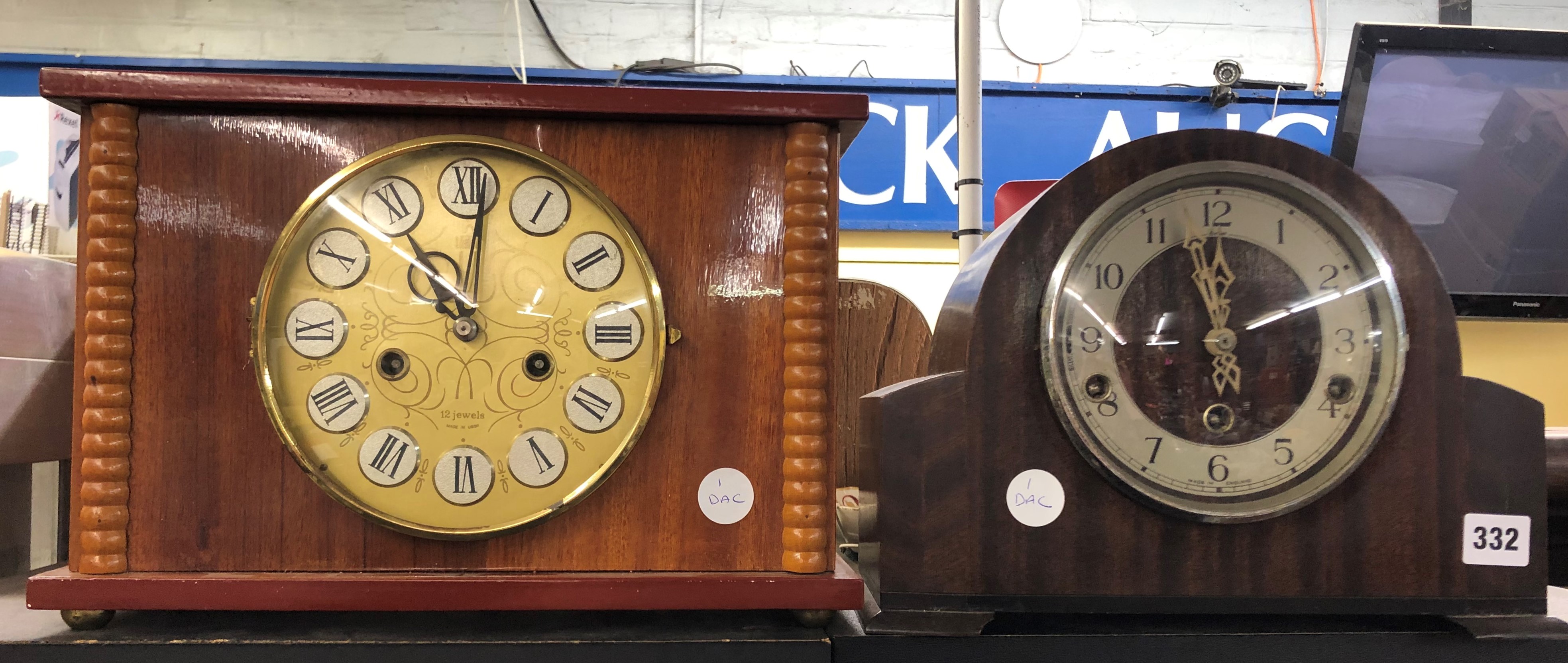 ENFIELD DOME CASED 8 DAY MANTEL CLOCK AND ONE OTHER