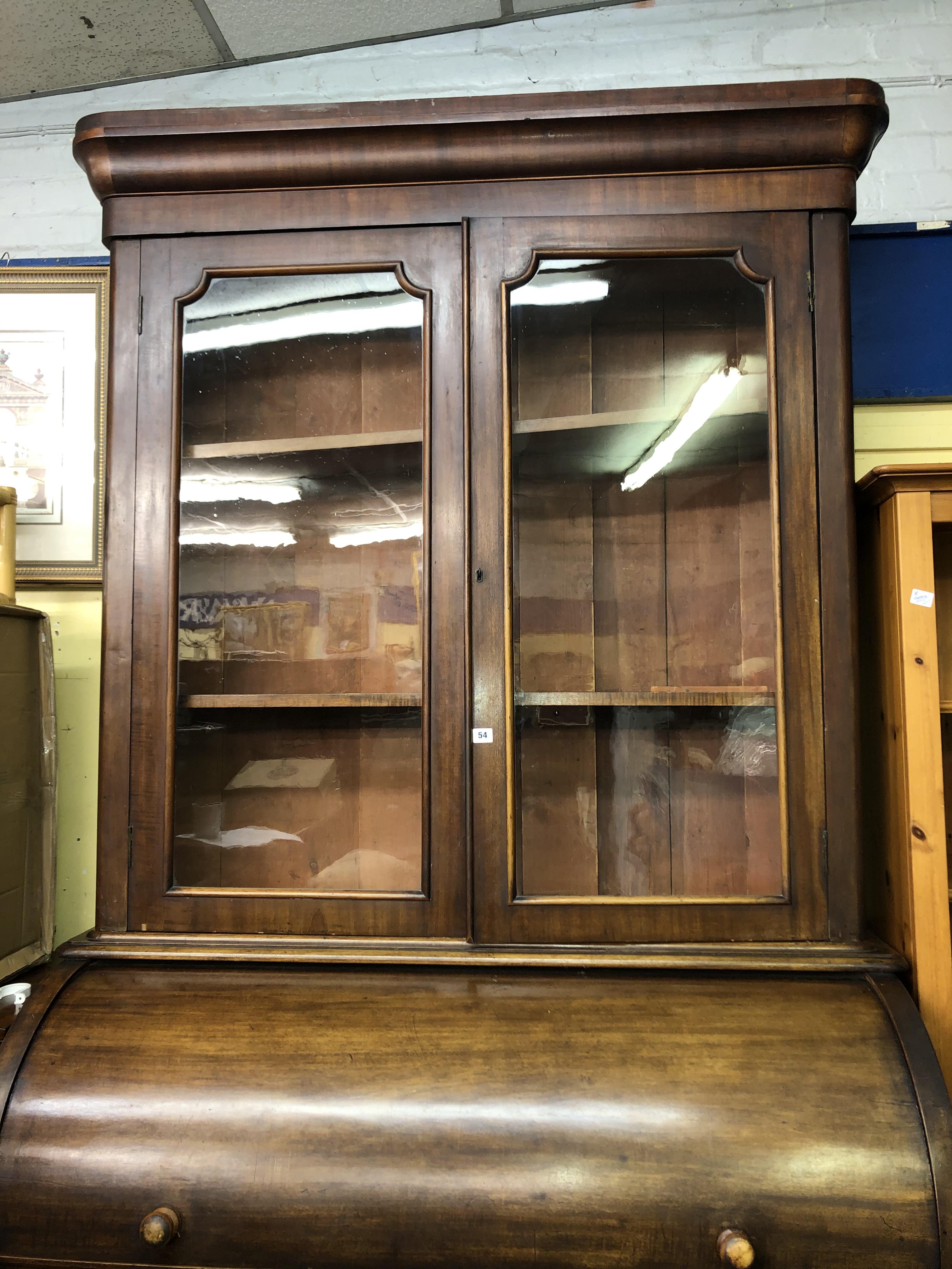 VICTORIAN MAHOGANY ROLL TOP BUREAU BOOK CASE - Image 3 of 5