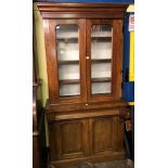 VICTORIAN WALNUT TWO DOOR GLAZED BOOKCASE CUPBOARD