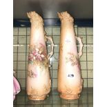 PAIR OF VICTORIAN BLUSH FLORAL EWER VASES