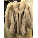 CREAM COLOURED FUR COAT WITH LEATHER SIDE PANELS NO LABEL