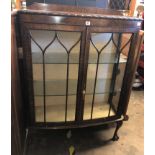 WALNUT BOW FRONTED CHINA CABINET ON CABRIOLE LEGS