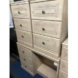 PAIR OF LIGHT MAPLE THREE DRAWER BEDSIDE CHESTS,