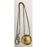 REPRODUCTION GOLD PLATED VICTORIAN TYPE SOVEREIGN PENDANT ON BOX CHAIN