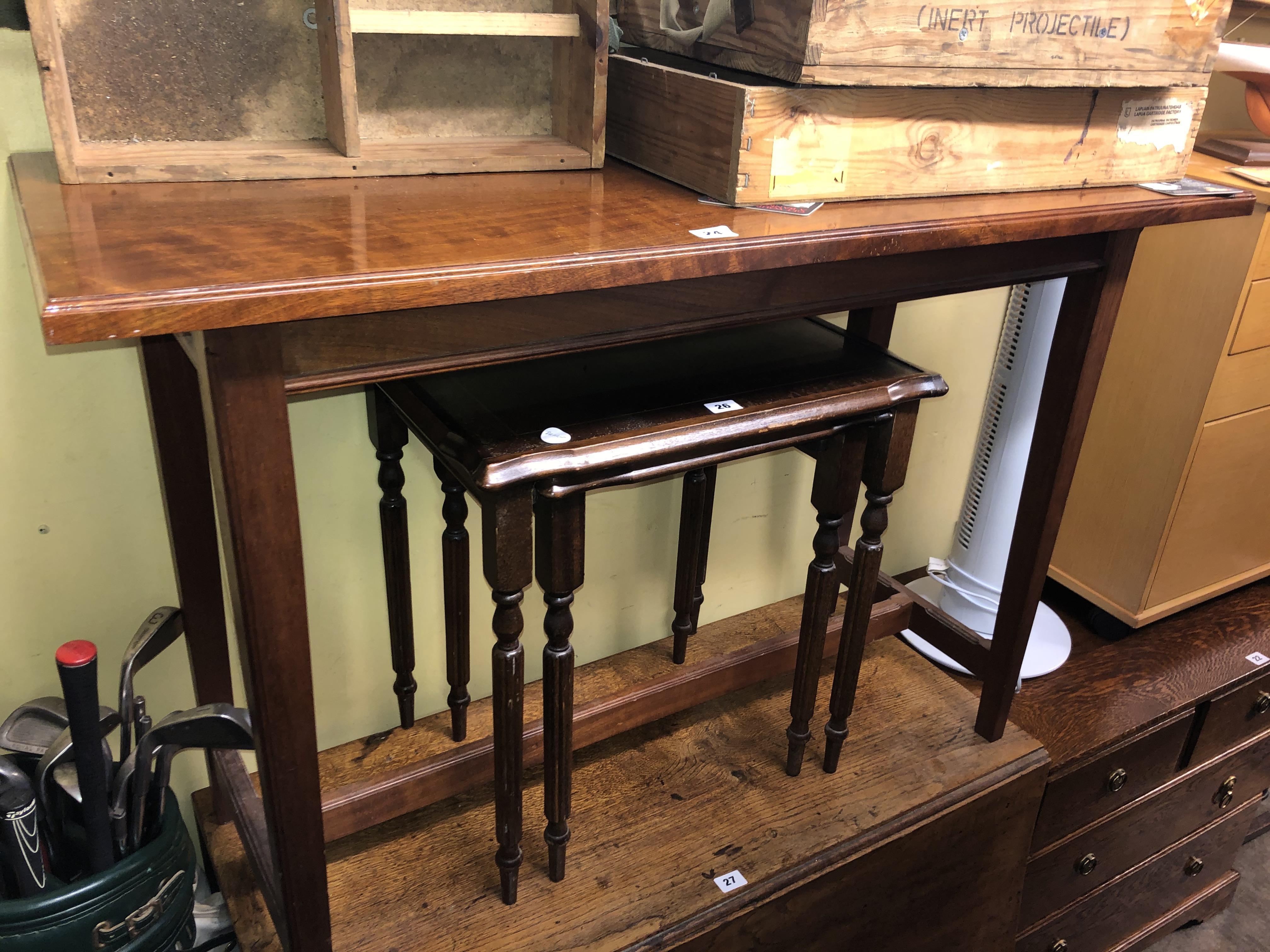 NARROW MAHOGANY STRETCHER BASED TABLE