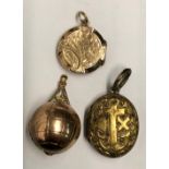 9CT ROSE AND YELLOW GOLD MASONIC ORB PENDANT REVEALING MASONIC SYMBOLS AND TWO OTHER OVAL LOCKETS