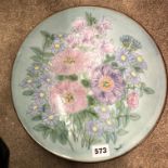 CHELSEA STUDIO POTTERY SHALLOW DISH DECORATED WITH MIXED FLOWERS 29CM DIAMETER APPROX