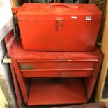 MECHANICS RED MOBILE TOOL CHEST CONTAINING DRAWERS OF SOCKETS, SPANNERS,
