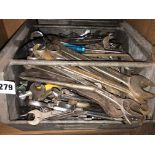 BOX OF VARIOUS RING SPANNERS, WRENCHES,