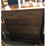 EDWARDIAN MAHOGANY AND CHEQUER STRUNG INLAID TWO OVER THREE DRAWER CHEST