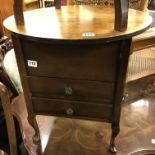 CIRCULAR TOPPED NEEDLEWORK CHEST AND A VICTORIAN BEECH BEDROOM CHAIR AND AN OAK VASE SHAPED SPLAT