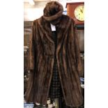 MID LENGTH LINED BROWN MINK COAT WITH MATCHING COSSACK HAT