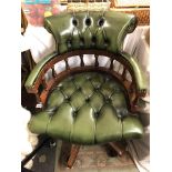 BOTTLE GREEN LEATHER BUTTONED CAPTAIN'S TYPE SWIVEL CHAIR