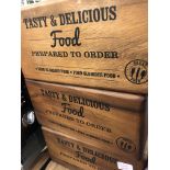 THREE TWO DIVISION KITCHEN CRATES AND A HOUSE NAME PLAQUE