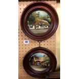 PAIR OF SMALL PAINTINGS OF PUBLIC HOUSES IN ROUNDEL FRAMES