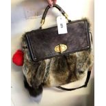FAUX FUR AND LEATHERETTE HANDBAG WITH CLIP ON ACCESSORIES
