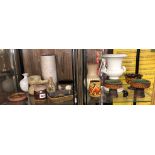 TWO SHELVES OF VARIOUS STUDIO POTTERY AND POOLE POTTERY