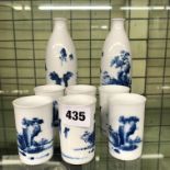 JAPANESE BLUE AND WHITE SAKE SET