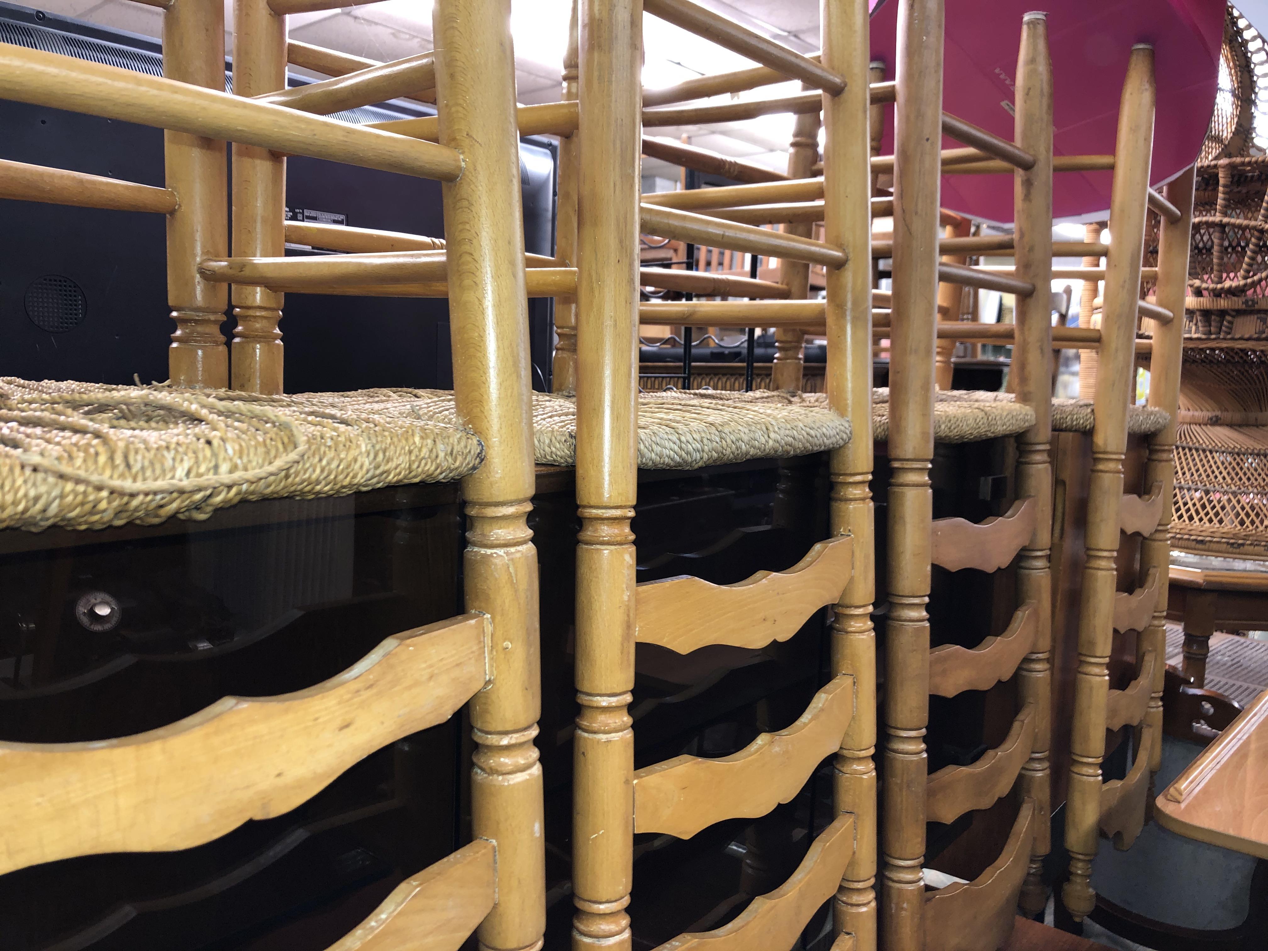 SET OF SIX BEECH AND RAFFIA SEATED LADDERBACK CHAIRS - Image 2 of 3
