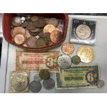 SMALL BOX CONTAINING PRE DECIMAL COINS AND JUBILEE CROWNS
