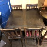 OAK DRAWER LEAF TABLE AND FOUR OAK CHAIRS