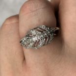 9K WHITE GOLD AND DIAMOND LEAF DESIGN RING SIZE M 2.