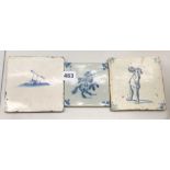 THREE DELFT BLUE AND WHITE TILES