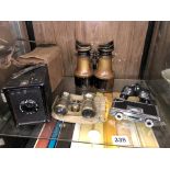 BOX BROWNIE CAMERA, POCKET BINOCULARS,