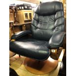 BLUE LEATHER LAZY BOY TYPE SWIVEL ARMCHAIR