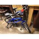 CHILD'S BLUE CHAOS BICYCLE WITH STABILISERS AND BELL