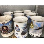 EIGHT DANBURY MINT BONE CHINA RAF DAMBUSTERS TANKARDS AND TRAFALGAR TANKARDS