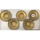 FIVE BRONZE JAPANESE BAMBOO AND PRUNUS DECORATED SAUCERS