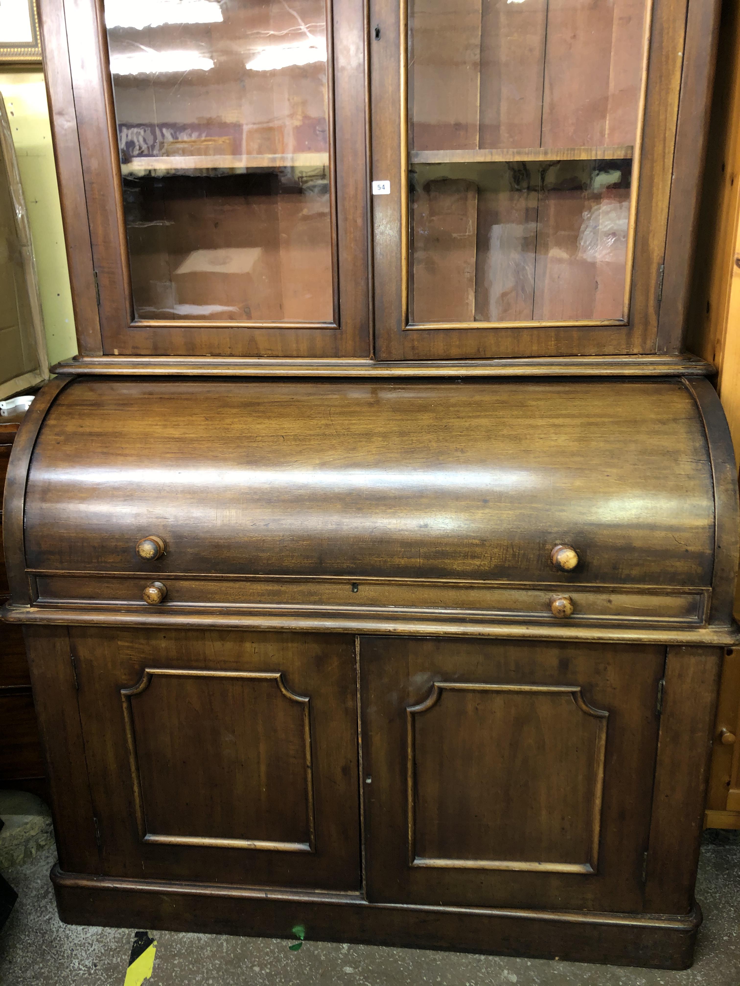 VICTORIAN MAHOGANY ROLL TOP BUREAU BOOK CASE - Image 2 of 5