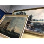 THREE LARGE PRINTS AFTER FAMOUS PAINTINGS INCLUDING THE HAY WAIN