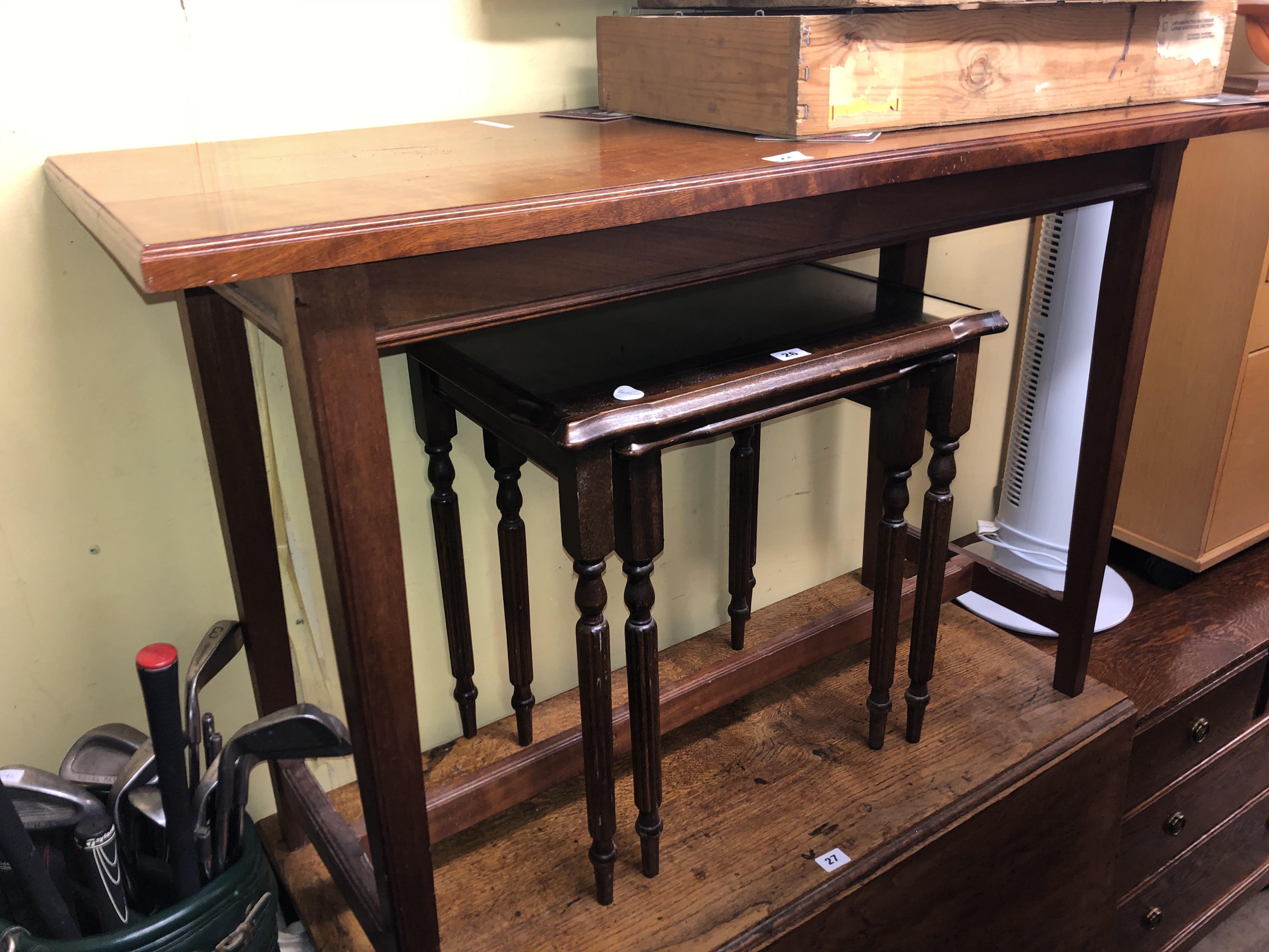 NARROW MAHOGANY STRETCHER BASED TABLE - Image 2 of 3