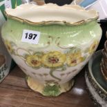 LATE VICTORIAN GREEN FLORAL GILDED JARDINIERE