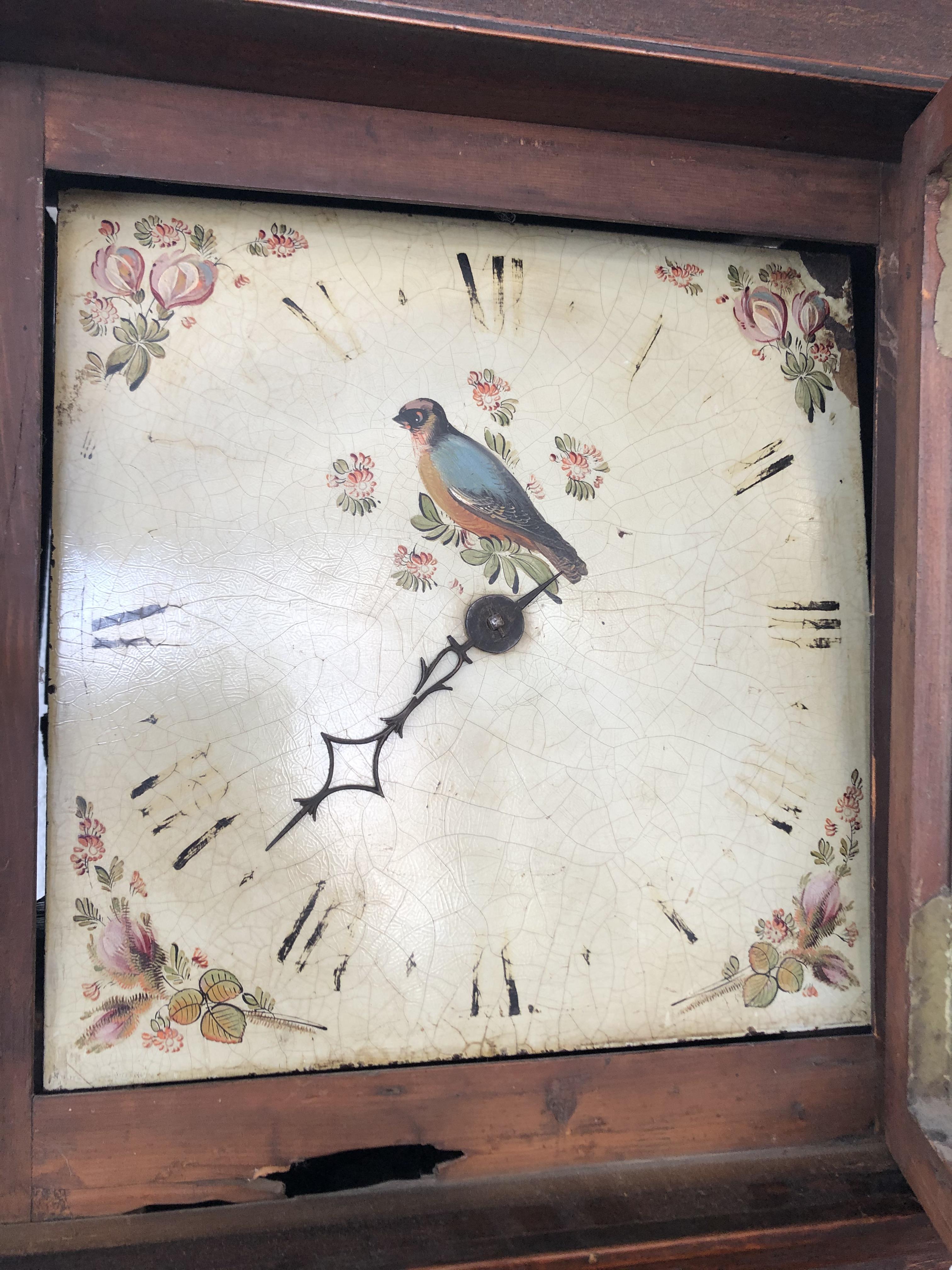 19TH CENTURY COTTAGE OAK LONG CASE CLOCK WITH PAINTED ENAMEL DIAL