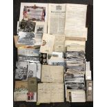 TRAY OF INTERESTING INTER WAR EPHEMERA, COPIES OF THE LONDON GAZETTE, PICTURE POSTCARDS, SLIDE RULE,