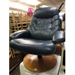 BLUE LEATHER LAZY BOY TYPE SWIVEL ARMCHAIR