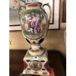 ROYAL VIENNA POTTERY DOUBLE HANDLED VASE