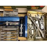 TWO IMPACT DRIVER SETS, BISCUIT TIN OF CALIPERS,