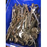 LARGE BLUE CRATE OF VARIOUS RING SPANNERS,