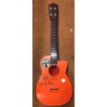 SELCOL RED BEETLES GUITAR WITH FACSIMILE SIGNATURES