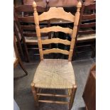 SET OF SIX BEECH LADDER BACK RAFFIA SEATED CHAIRS