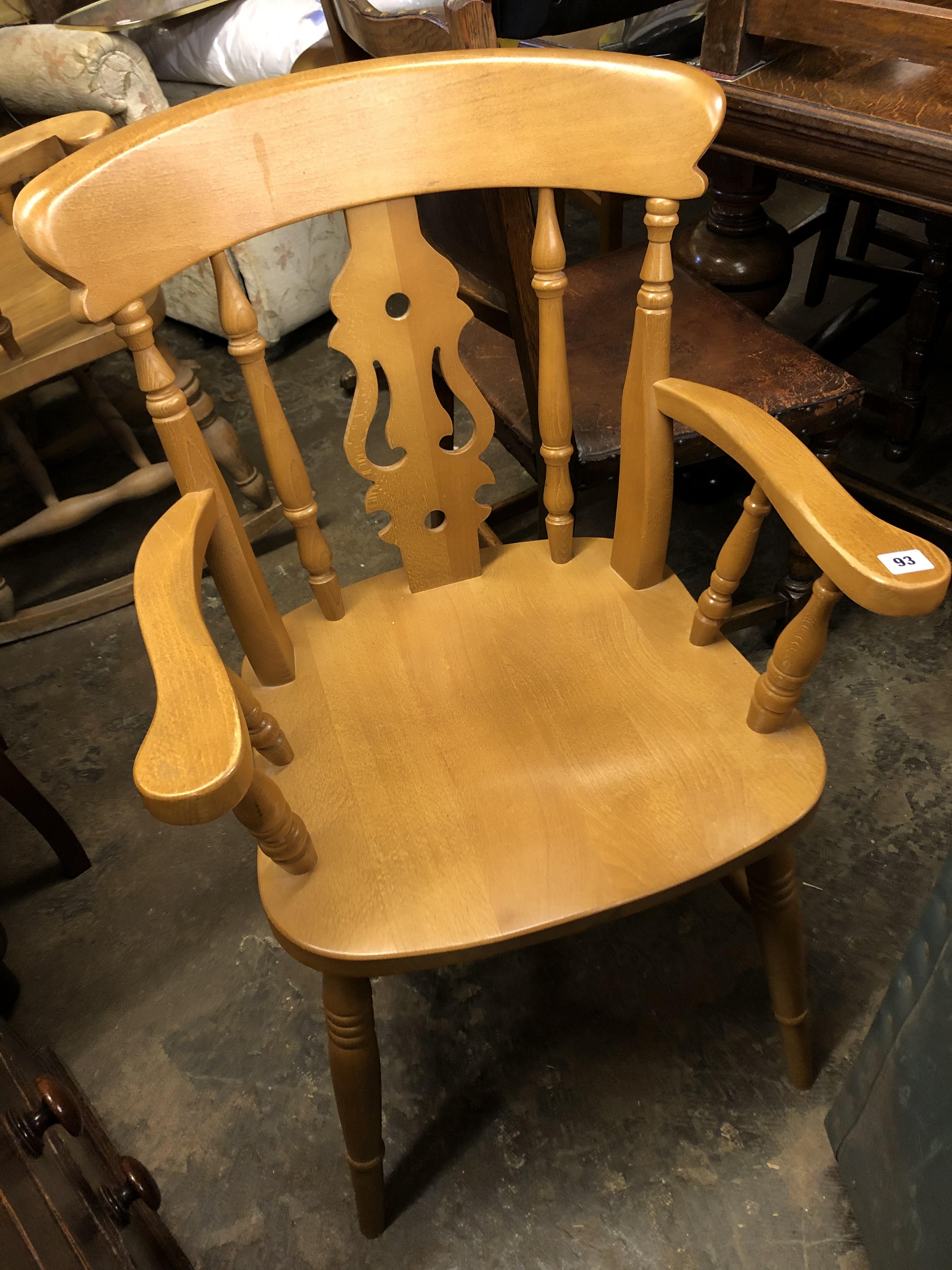 BEECH SPINDLE AND FIDDLE BACK SPLAT ELBOW CHAIR