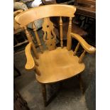 BEECH SPINDLE AND FIDDLE BACK SPLAT ELBOW CHAIR