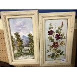 PAIR OF PAINTED CERAMIC TILES IN FRAMES