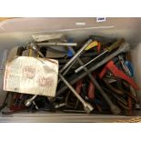 CARTON OF MISCELLANEOUS TOOLS, WHEEL BRACES, NIPS, PLIERS,